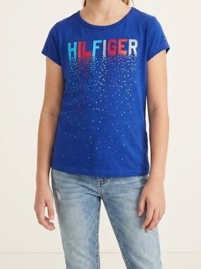 Tommy Hilfiger Kids Graphic Blue Tee Shirt-Size M 8/10  EUC